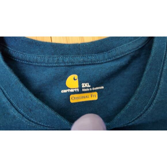 Carhartt Mens T Shirt 2XL XXL Bright Turquoise Blue Original Fit Logo Pocket Tee - Picture 4 of 10